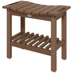 2-Tier Shower Bench, HDPE Weather Resistant Outdoor Side Table with Non-Slip Pads, Handles for Patio, Pool, Brown