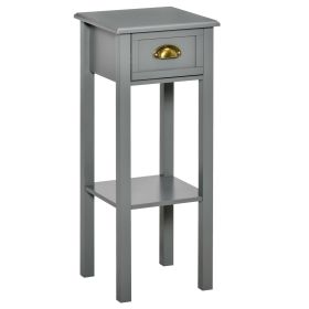 2-Tier Tall Side Table, Night Stand Narrow Accent Table with Drawer & Bottom Shelf for Space Saving, for Living Room or Bedroom, Gray