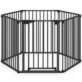 6-Panel Expandable Safety Gate (34.5"-154"), 270° Rotatable Baby/Pet Barrier for Fireplace Stairway Doorway-Black