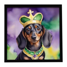 Dachshund King of Mardi Gras Framed Metal Print Bathroom, Kitchen, Office, Home Decor Wall Art Ready to Hang, Square, 8X8 (Option: default)