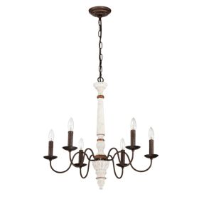Retro White And Rust Color Chandelier With Light Fixture 6 Light E12 NO Include Bulb Pendant Light Fixtures For Dining Room, Lobby, Kitchen, Bedr (Option: Retro White)