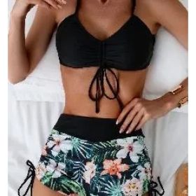 Women's One Piece Wide Shoulder Strap Top V Neck Sexy Bikini Bathing Swimsuits (Option: S)