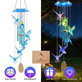 Solar Wind Chime With Aluminum Tubes 7 Color Changing Wind Chime For Outside IP44 Waterproof Outdoor Garden Yard Decor Spring Summer (Option: BlueHummingbird)