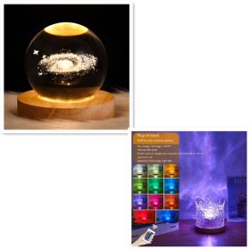 LED Water Ripple Ambient Night Light USB Rotating Projection Crystal Table Lamp RGB Dimmable Home Decoration 16 Color Gifts (Option: 3W-Set2-1PC)