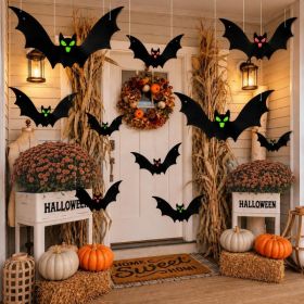 12-Pack Hanging Bat Halloween Decorations 3 Assorted Sizes - Weather-Resistant Flying Bat Decor For Outdoor Yard, Trees & Indoor Party (Option: GreenBlue)