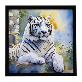 White Tiger Framed Metal Print Bathroom, Kitchen, Office, Home Decor Wall Art Ready to Hang, Square, 8X8 (Option: default)