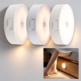 3pcs Motion Sensor Night Light, USB Rechargeable LED PIR Sensor Light, 3 Color Modes Stick-On Wall Light For Stair, Cabinet, Bedroom, Hallway (Option: White)