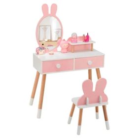 2-in-1 Kids Vanity Table Set With Detachable Mirror, Pink Dressing Table With Storage Shelf & Drawers For Girls (Option: defaulttitle)