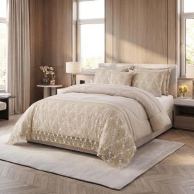 3-Piece Lace Embroidered Comforter Set with 2 Pillow Shams, Elegant Floral Bedding for Queen, King and California King Beds (Option: Ivory-California King)