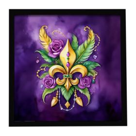 Fleur de lis Mardi Gras Framed Metal Print Bathroom, Kitchen, Office, Home Decor Wall Art Ready to Hang, Square, 8X8 (Option: default)