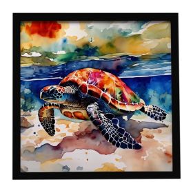 Loggerhead Sea Turtle Framed Metal Print Bathroom, Kitchen, Office, Home Decor Wall Art Ready to Hang, Square, 8X8 (Option: default)