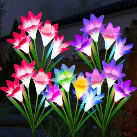 4 Pack Solar Lights With 16 Bigger Artificial Lily Flowers, Multi-Color Changing Lights, Solar Garden Decor Lights For Patio Yard Lawn Pathway (p (Option: 4pcs)
