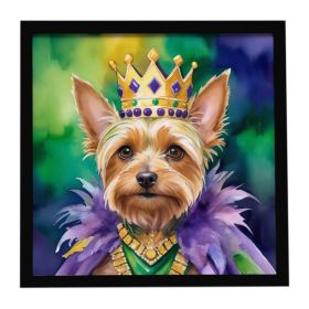Silky Terrier King of Mardi Gras Framed Metal Print Bathroom, Kitchen, Office, Home Decor Wall Art Ready to Hang, Square, 8X8 (Option: default)