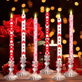 6 Pcs Valentine Day Flameless Taper Candles 10.6 Inch Heart Shaped Candles Battery Operated LED Candlesticks for Valentine Wedding Anniversary Di (Option: Valentine  Pink)