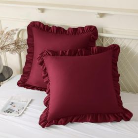 2 Pack Ruffle Pillow Cases 18x18 Inches, Burgundy (Option: Burgundy)