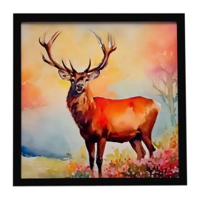 Deer Stag Framed Metal Print Bathroom, Kitchen, Office, Home Decor Wall Art Ready to Hang, Square, 8X8 (Option: default)