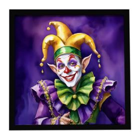 Jester Mardi Gras Framed Metal Print Bathroom, Kitchen, Office, Home Decor Wall Art Ready to Hang, Square, 8X8 (Option: default)