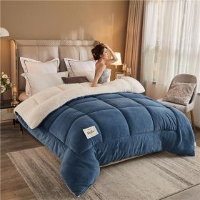 1PC Reversible Sherpa Comforter, Ultra Warm Thick Plush Bedding Quilt For Cold Winter (Option: 90x90 in-Blue)