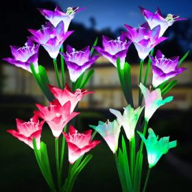 Outdoor Solar Lights, 4 Pack Solar Garden Light With Bigger Lily Flowers, Waterproof 7 Color Changing Solar Lights Outdoor - Bigger Panel For Pat (Option: defaulttitle)