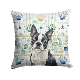 Boston Terrier Coastal Sea Glass Throw Pillow Decorative Indoor Outdoor Accent Cushion for Couch, Bed or Patio, 18Hx18W (Option: default)
