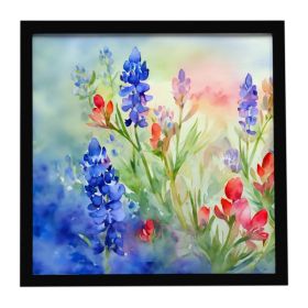 Texas Bluebonnets in Watercolor Framed Metal Print Bathroom, Kitchen, Office, Home Decor Wall Art Ready to Hang, Square, 8X8 (Option: default)