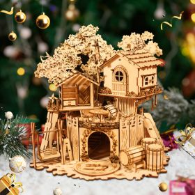 3D Wooden PuzzleTree House Handmade Crafts Assembly Model Kits  Creative Decoration Birthday and Christmas Gifts (Option: 49036316)