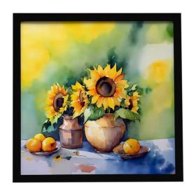 Sunflowers in Watercolor Framed Metal Print Bathroom, Kitchen, Office, Home Decor Wall Art Ready to Hang, Square, 8X8 (Option: default)