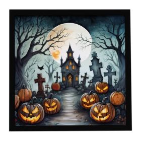 Graveyard Spooky Halloween Framed Metal Print Bathroom, Kitchen, Office, Home Decor Wall Art Ready to Hang, Square, 8X8 (Option: default)