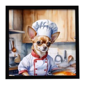 Chihuahua The Chef Framed Metal Print Bathroom, Kitchen, Office, Home Decor Wall Art Ready to Hang, Square, 8X8 (Option: default)