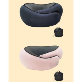 Soft Memory Foam Travel Neck Pillow U Shape Adjustable Support Comfortably Sleeping On Plane Car Office Noon Break (Option: Blue and pink-2PCS)