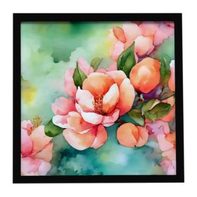Delaware Peach Blossom in Watercolor Framed Metal Print Bathroom, Kitchen, Office, Home Decor Wall Art Ready to Hang, Square, 8X8 (Option: default)