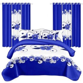 12-Piece Blue Floral Bedroom Set With Duvet Cover, Fitted Sheet, Pillowcases & Curtains, Microfiber (Option: CALKING)