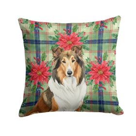 Sable Collie Christmas PoinsettIas Throw Pillow Decorative Indoor Outdoor Accent Cushion for Couch, Bed or Patio, 18Hx18W (Option: default)