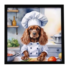 Cocker Spaniel The Chef Framed Metal Print Bathroom, Kitchen, Office, Home Decor Wall Art Ready to Hang, Square, 8X8 (Option: default)