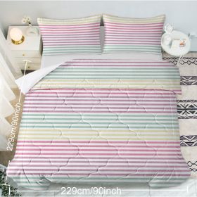Striped Comforter Set Full Size, Rainbow Comforter Bedding Set Pink Yellow Green Purple 3 Piece, 1 Comforter And 2 Pillow Shams (Option: Queen-Pink)