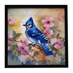 Blue Jay Framed Metal Print Bathroom, Kitchen, Office, Home Decor Wall Art Ready to Hang, Square, 8X8 (Option: default)