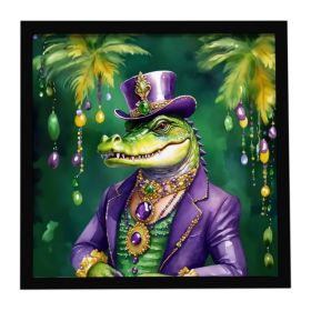 Alligator King of Mardi Gras Framed Metal Print Bathroom, Kitchen, Office, Home Decor Wall Art Ready to Hang, Square, 8X8 (Option: default)