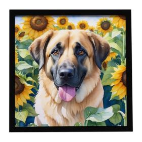 Anatolian Shepherd in Sunflowers Framed Metal Print Bathroom, Kitchen, Office, Home Decor Wall Art Ready to Hang, Square, 8X8 (Option: default)