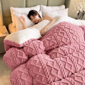 1PC Dual Sided Sherpa Comforter, Thick Warm Fleece Bed Blanket For All Season, Soft Plush Bedding For Bedroom (Option: Pink-90x90 in)