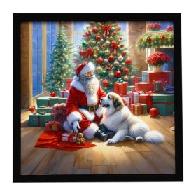 Great Pyrenees and Santa Claus Framed Metal Print Bathroom, Kitchen, Office, Home Decor Wall Art Ready to Hang, Square, 8X8 (Option: default)