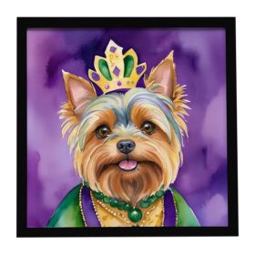 Yorkshire Terrier King of Mardi Gras Framed Metal Print Bathroom, Kitchen, Office, Home Decor Wall Art Ready to Hang, Square, 8X8 (Option: default)