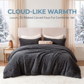 1PC Thick Reversible Plush Comforter, Soft Striped Fluffy Quilt, All Season Warm Bedding Comforter For Home Bed (Option: Dark Grey-68x90 inch)