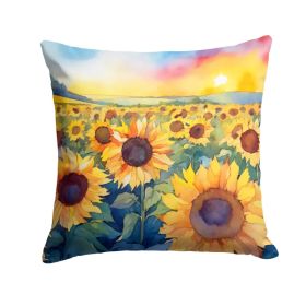 Kansas Sunflowers in Watercolor Throw Pillow Machine Washable, Indoor Outdoor Decorative Pillow for Couch, Bed or Patio, 14Hx14W (Option: default)