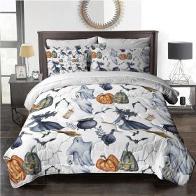 8pcs Halloween Comforter Set, Witch Pattern Bed In A Bag Bedding With Comforter Sheet Sham - 1 Comforter, 2 Pillow Shams, 1 Flat Sheet, 1 Fitted (Option: Queen-White)