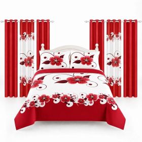 9-Piece Red And White Gardenia Duvet Cover Bedding Set For Queen, King And California King (Option: QUEEN)