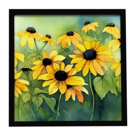 Maryland Black-Eyed Susans in Watercolor Framed Metal Print Bathroom, Kitchen, Office, Home Decor Wall Art Ready to Hang, Square, 8X8 (Option: default)