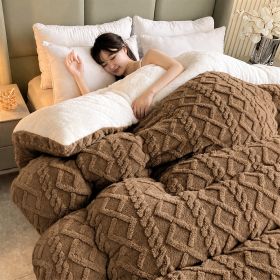 1PC Dual Sided Sherpa Comforter, Thick Warm Fleece Bed Blanket For All Season, Soft Plush Bedding For Bedroom (Option: Coffee-80x90 in)