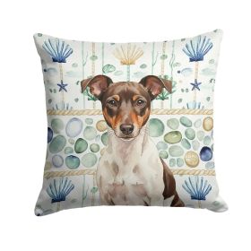 Chocolate and White Rat Terrier Coastal Sea Glass Throw Pillow Decorative Indoor Outdoor Accent Cushion for Couch, Bed or Patio, 14Hx14W (Option: default)
