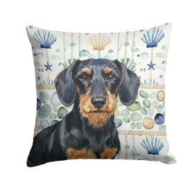 Wirehaired Black and Tan Dachshund Coastal Sea Glass Throw Pillow Decorative Indoor Outdoor Accent Cushion for Couch, Bed or Patio, 18Hx18W (Option: default)