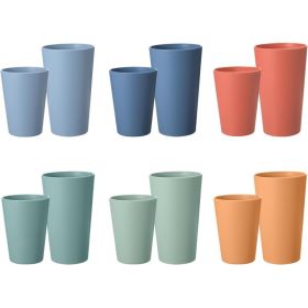 12 Pack Wheat Straw Cups, 6 X 20 Oz & 6 X 12 Oz, Reusable Unbreakable Plastic Drinking Cups, BPA-Free, Microwave & Dishwasher Safe (Option: Multicolor)